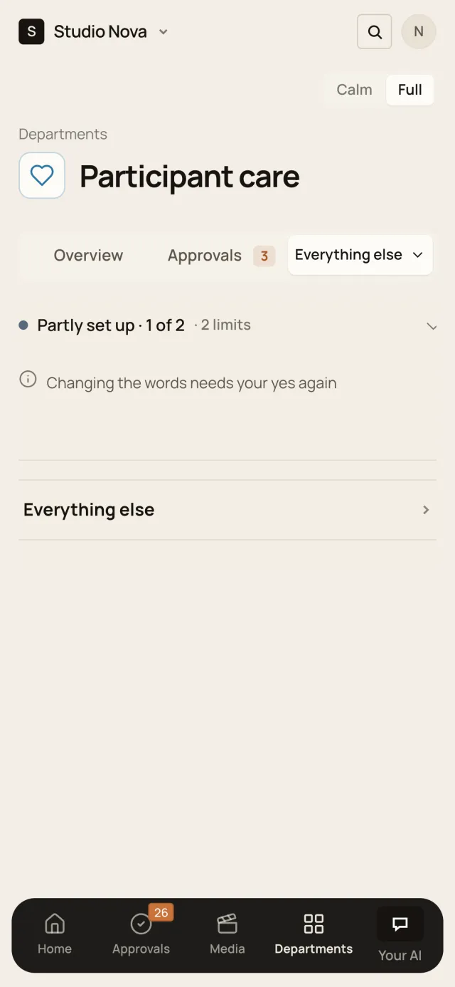 Welcome emails, in the Company of One app (Studio Nova demo company), on a phone