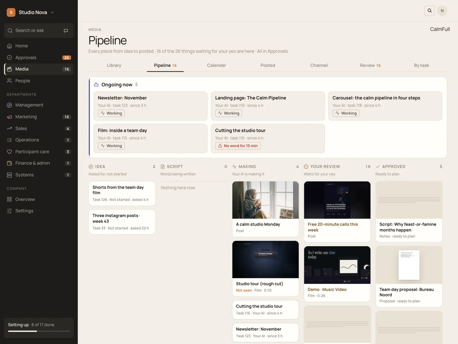 Pipeline, in the Company of One app (Studio Nova demo company), on an iPad