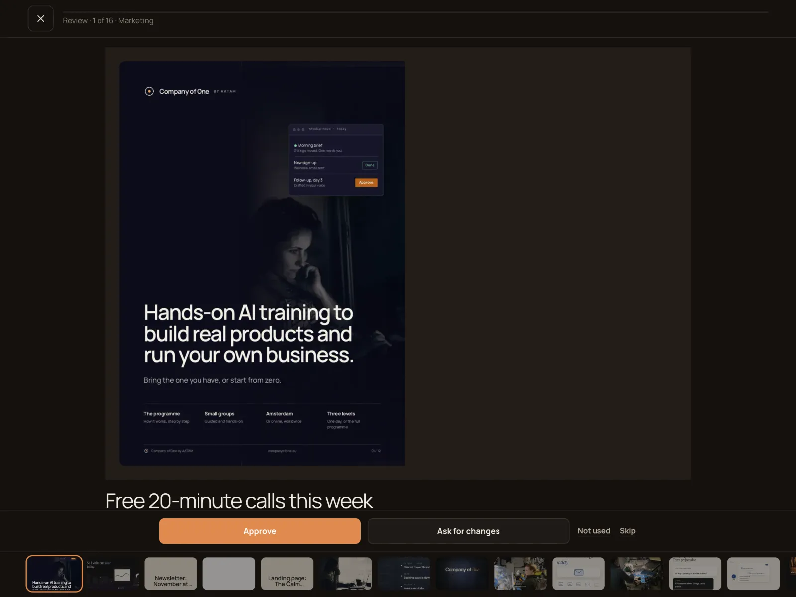 Review, in the Company of One app (Studio Nova demo company), on an iPad