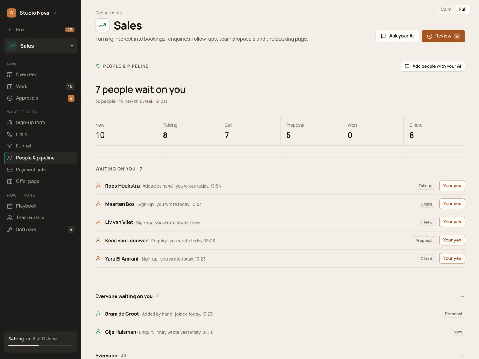 Sales · People, in the Company of One app (Studio Nova demo company), on an iPad