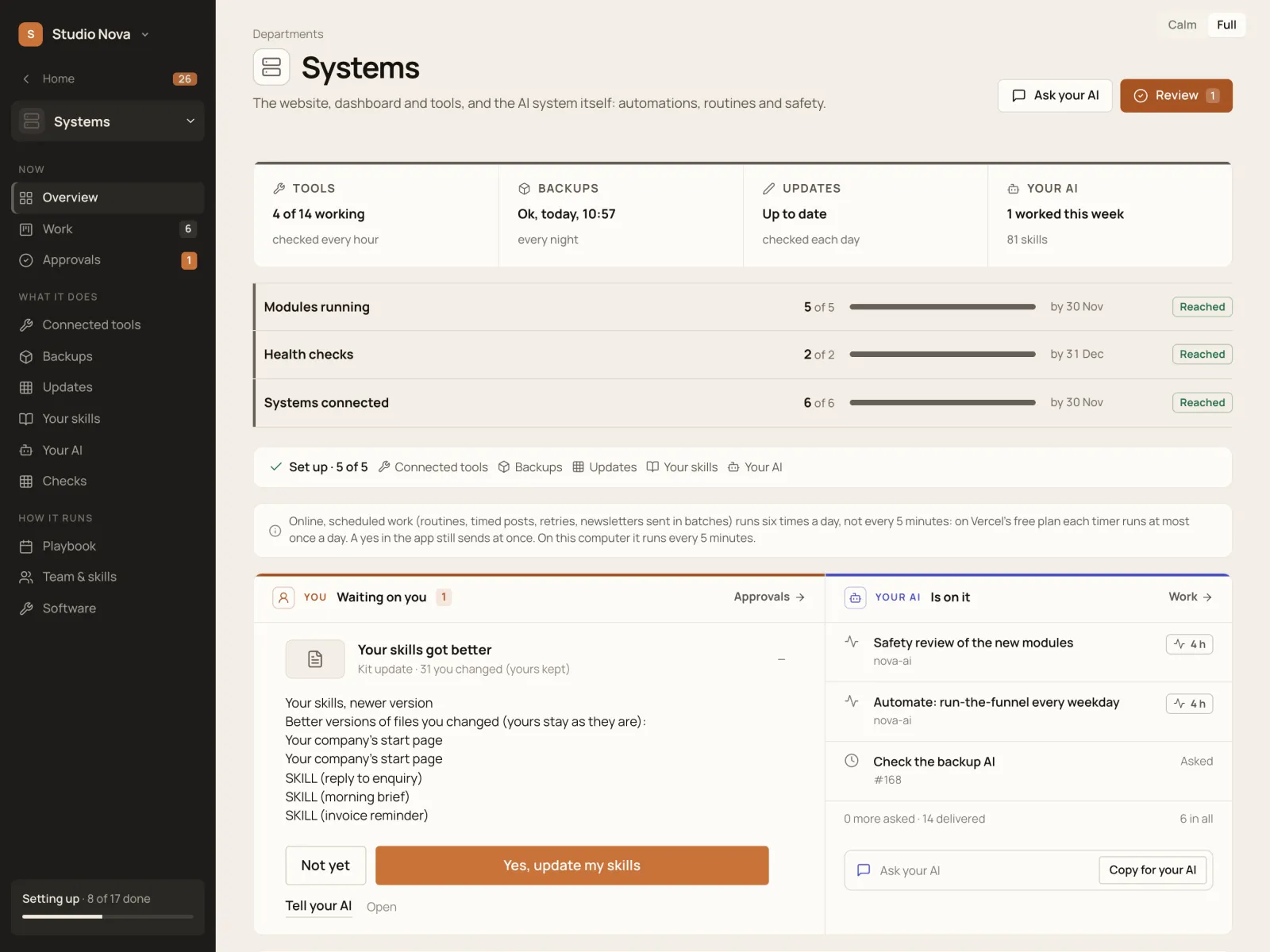 Systems, in the Company of One app (Studio Nova demo company), on an iPad